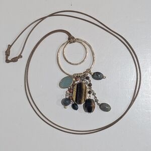 Boho Adjustable Cord Necklace with Circle Pendant and Beaded Dangles
